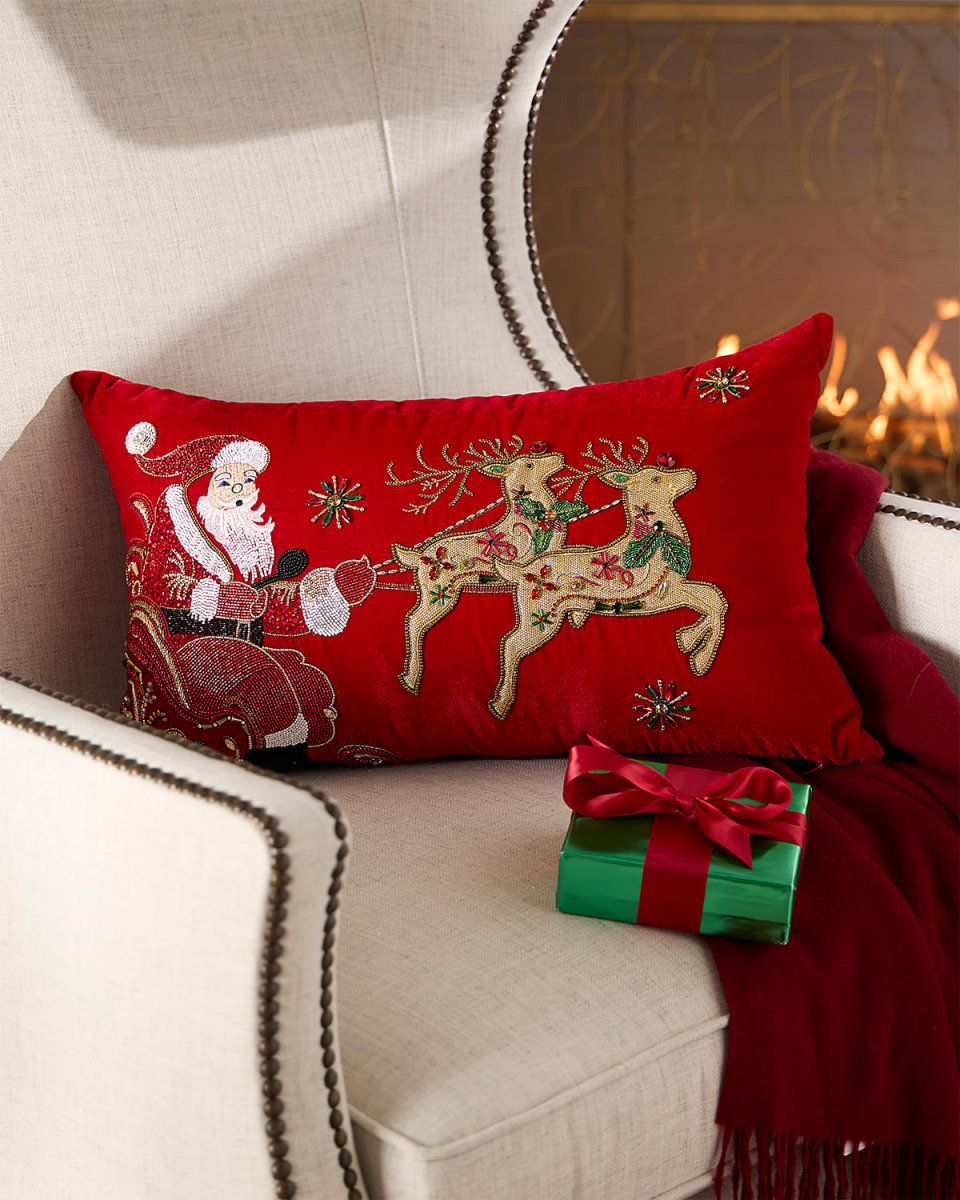 Classic Christmas Jeweled Velvet Decorative Pillow, 14" x 22"